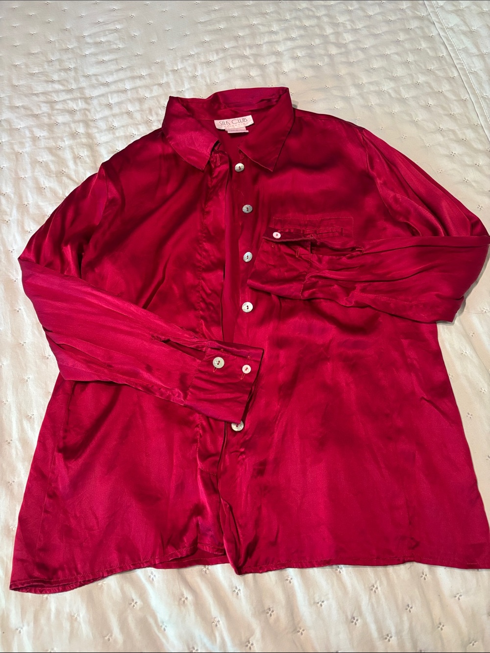 100% Silk Women's Button-Down Shirt in Deep Magenta